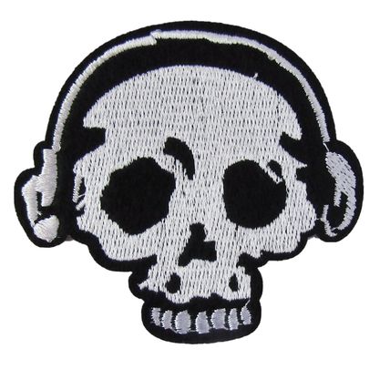 DJ Skull Iron On Embroidered Patch Sew Badge Patches 7.2cm x 6.7cm P048