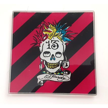 Ed Hardy Glass Skull Drink Coasters Square Set of 4 Christain Audigier Design