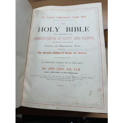 c1880s HEAVY ANTIQUE FAMILY HOLY BIBLE 5.7kg BOOK & BRASS CLASPS (EV9)