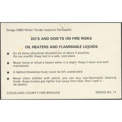 Dodge K850 Water Tender - Cleveland County Fire Brigade Advice Postcard