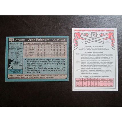 Two (2) John Fulgham Baseball Cards - See Pictures and Description Below