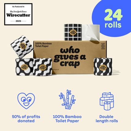 Who Gives a Crap 100% Bamboo Toilet Paper, 24 Rolls, 3 Ply, 330 Sheets, Long, St