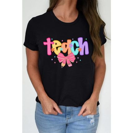 Black Teach Graphic Holiday Summer Tee