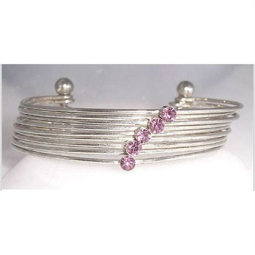 Bracelet #056 open bangle 9 silver metal layers 5.5 inch chunky costume jewelry