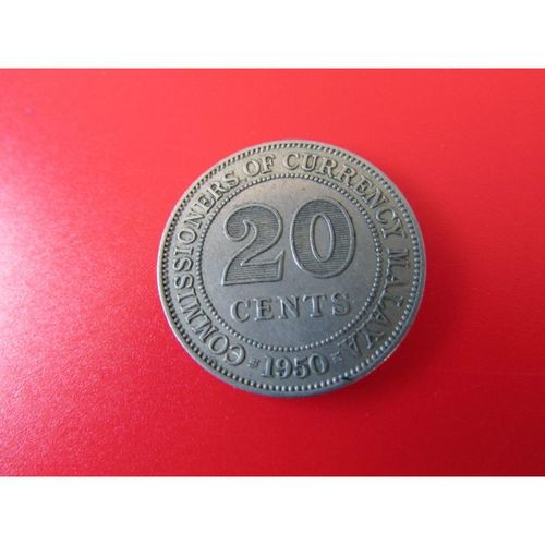 1950 GEORGE VI COMMISSIONERS OF CURRENCY MALAYA TWENTY CENTS FREE POST. U