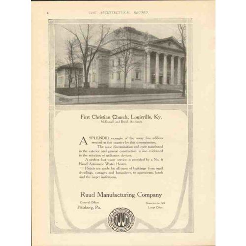 ruud mfg company 1912 first christian church louisville ky vintage ad