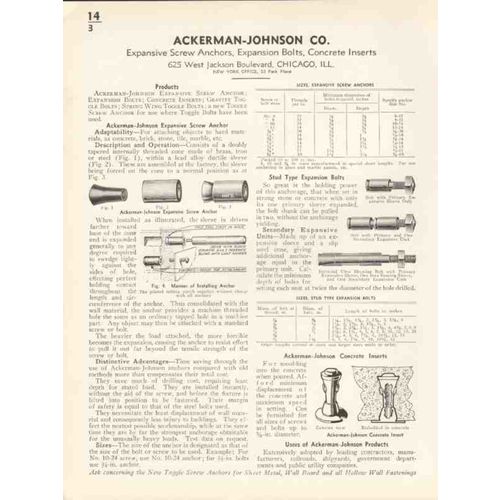 ackerman-johnson company 1936 expansive screw anchors vintage catalog