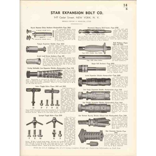 star expansion bolt company 1936 anchor shield toggle vintage catalog