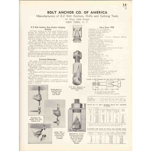 bolt anchor company america 1936 e-z triple wedge grip vintage catalog