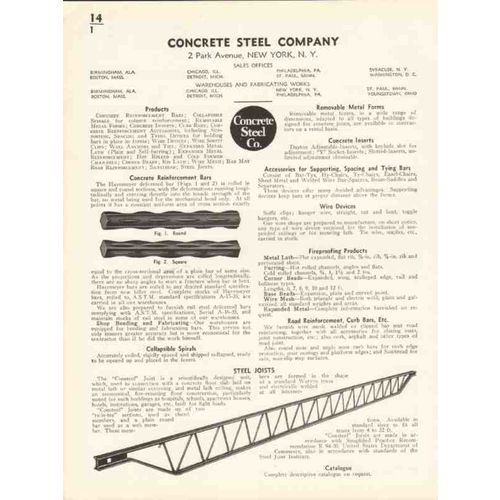 concrete steel company 1936 reinforcement bars joists vintage catalog