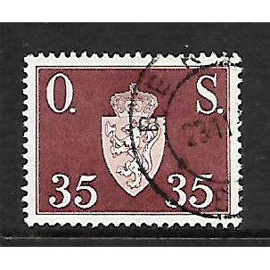 NORWAY 1957 OFFICIAL STAMPS 35 ORE BROWN SG O 438 FINE USED