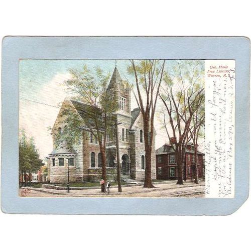 Rhode Island Warren Postcard Geo Haile Free Library Undivided Back~1178