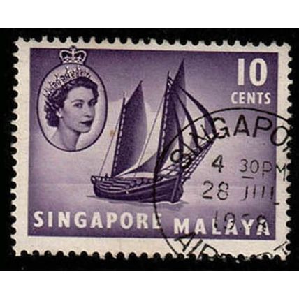 Singapore Malaya 1955 Queen Elizabeth II Boat 10c Used Stamp