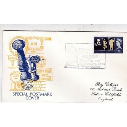 GB 1968 Birthday of William Shakespeare Cover Special cancel typed VGC
