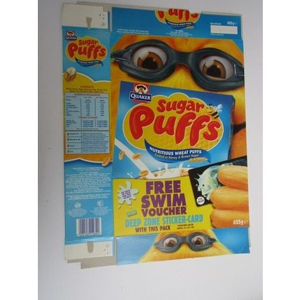 Quaker Sugar Puffs 2004 Cereal Box Empty Deep Zone Stickers 625g Box only