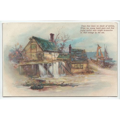 Old Cottage by the Sea Rural Art Postcard A260