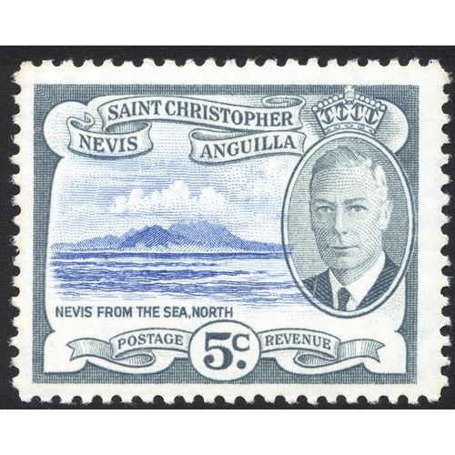 St Kitts Nevis KGVI 1952 5c Bright Blue & Grey Mounted Mint MM SG 98 Sc111 stamp