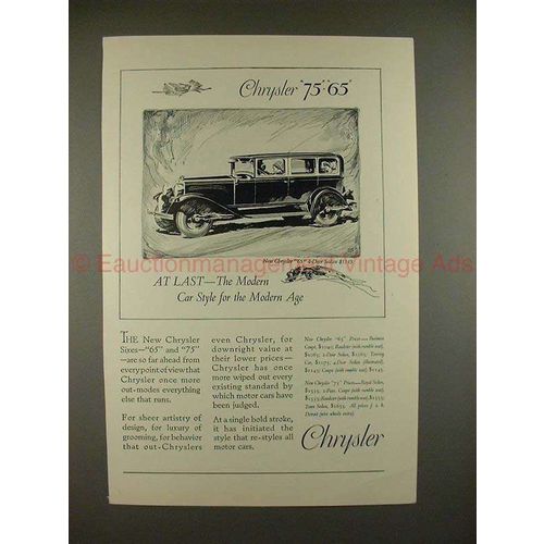 1928 Chrysler 65 4-door Sedan Car Ad - For Modern Age!