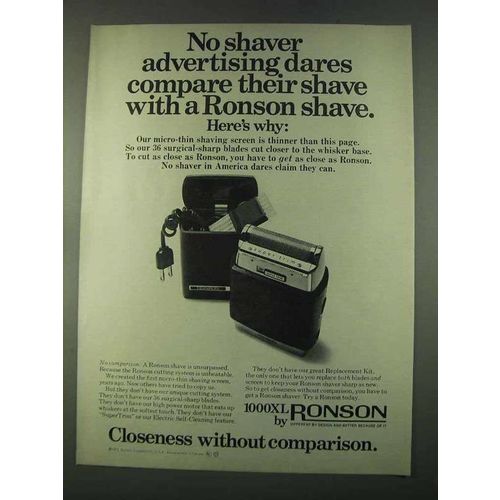 1974 Ronson 1000XL Shaver Ad - No Advertising Dares