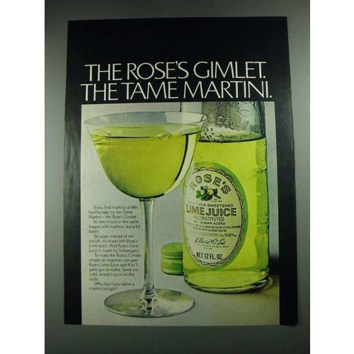 1974 Rose's Lime Juice Ad - The Rose's Gimlet. The Tame Martini.
