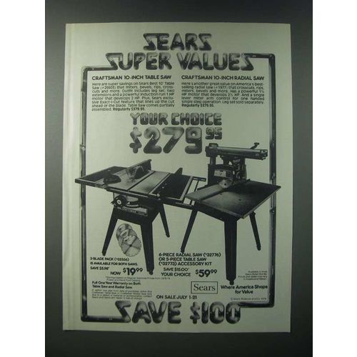 1979 Sears Craftsman 10-Inch Table Saw and 10-inch Radial Saw Ad