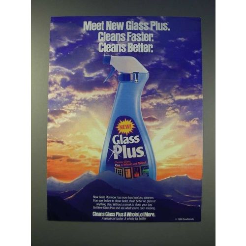 1989 Dow Brands Glass Plus Ad - Cleans faster. Cleans Better