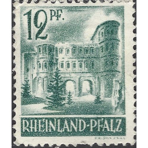 RHEINLAND PFALZ, Porta Nigra Trier, grey-green 1947, 12pf, #5