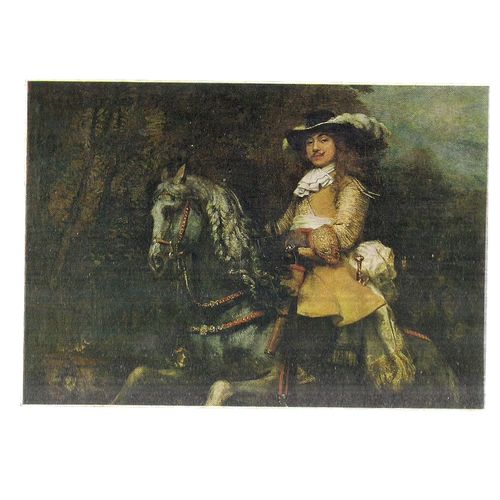EQUESTRIAN PORTRAIT, painting by REMBRANDT unused vintage postcard =