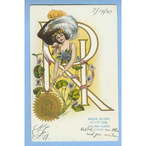Rhode Island Rhode Island State Girl Seal And Flower Violet Large Initials~1103