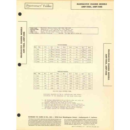 MAGNAVOX model AMP-108A 6 tube audio amplifier Sams Photofact manual