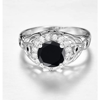 Black Spinel Halo Engagement Ring 925 Sterling Silver Filled