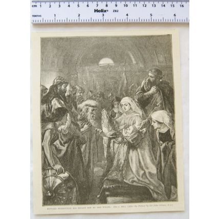 Vintage engraving: Edward presenting his infant son to the Welsh