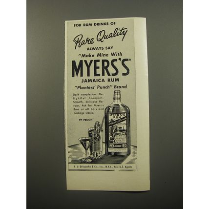 1950 Myers's Jamaica Rum Ad - For rum drinks of rare quality