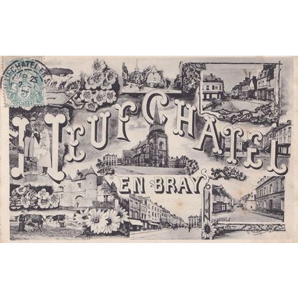 Neufchatel En Bray Antique French Big Letter Postcard