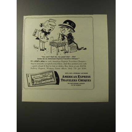 1953 American Express Travelers Cheques Ad - cartoon by The Berenstains