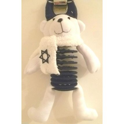 "CHANUKAH PLUSH BEAR DOOR HANGER SPRINGY SLINKY BODY & WHITE SCARF JEWISH STAR"