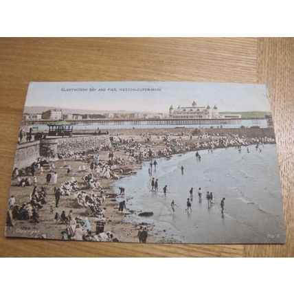 1927 fr H.J Series Postcard -Glentworth Bay & Pier Weston Super Mare - Somerset