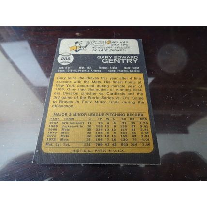 1973 Topps Card # 288 Gary Gentry Very Good (3) Atlanta Braves