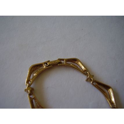 Vintage Avon Gold Plated Chevron Bar Link White Crystal Necklace Folding Clasp