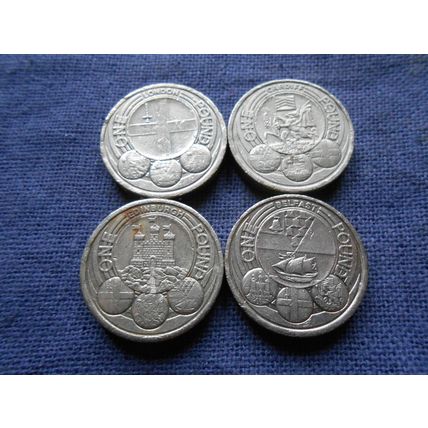 4 Scarce Pound coins capital cities ( London Cardiff Belfast Edinburgh )