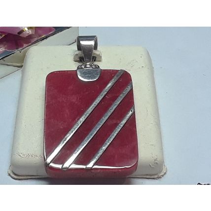 Estate Polish rectangular Red Jasper diagonal lined Sterling Silver Pendant19533