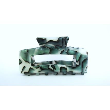 Medium rectangle abalone sea shell effect green hair claw clamp clip