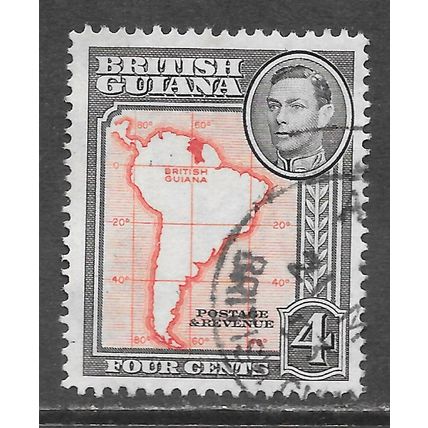 GUIANA BRITISH 1938 KG6 4c MAP SOUTH AMERICA USED