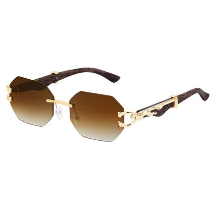 Small Octagon Rimless Sunglasses Woman Men Leopard