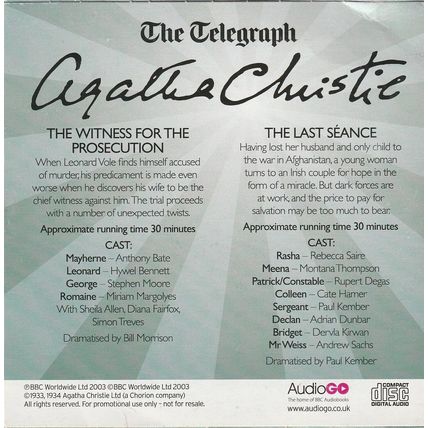 Agatha Christie : The Witness for the Prosecution & The Last Seance-promo CD ~