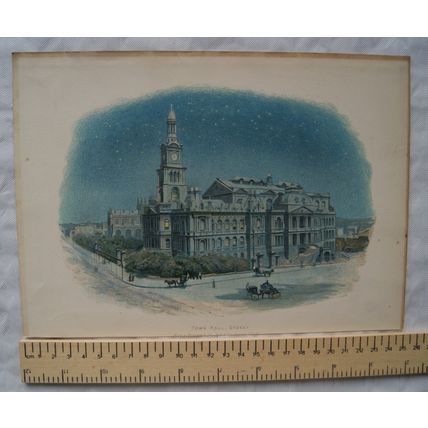 Vintage: coloured engraving - Town Hall, Sydney