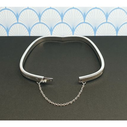 Vintage 925 Sterling Silver Etched Design Square Hinged Bangle Bracelet
