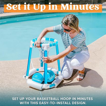 Sloosh Pool Basketball Hoop Set, Floating Basketball Pool Game, Swimming Floats