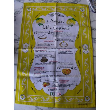 Italian Dessert Recipe Cotton Tea Towel 100% Cotton Yellow Italy Food tart cream