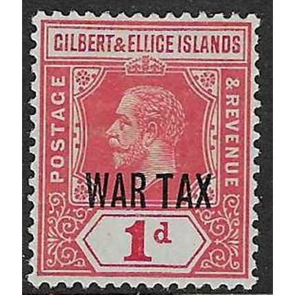GILBERT & ELLICE ISLANDS GV 1918 1d RED OVERPRINTED WAR TAX MINT SG26